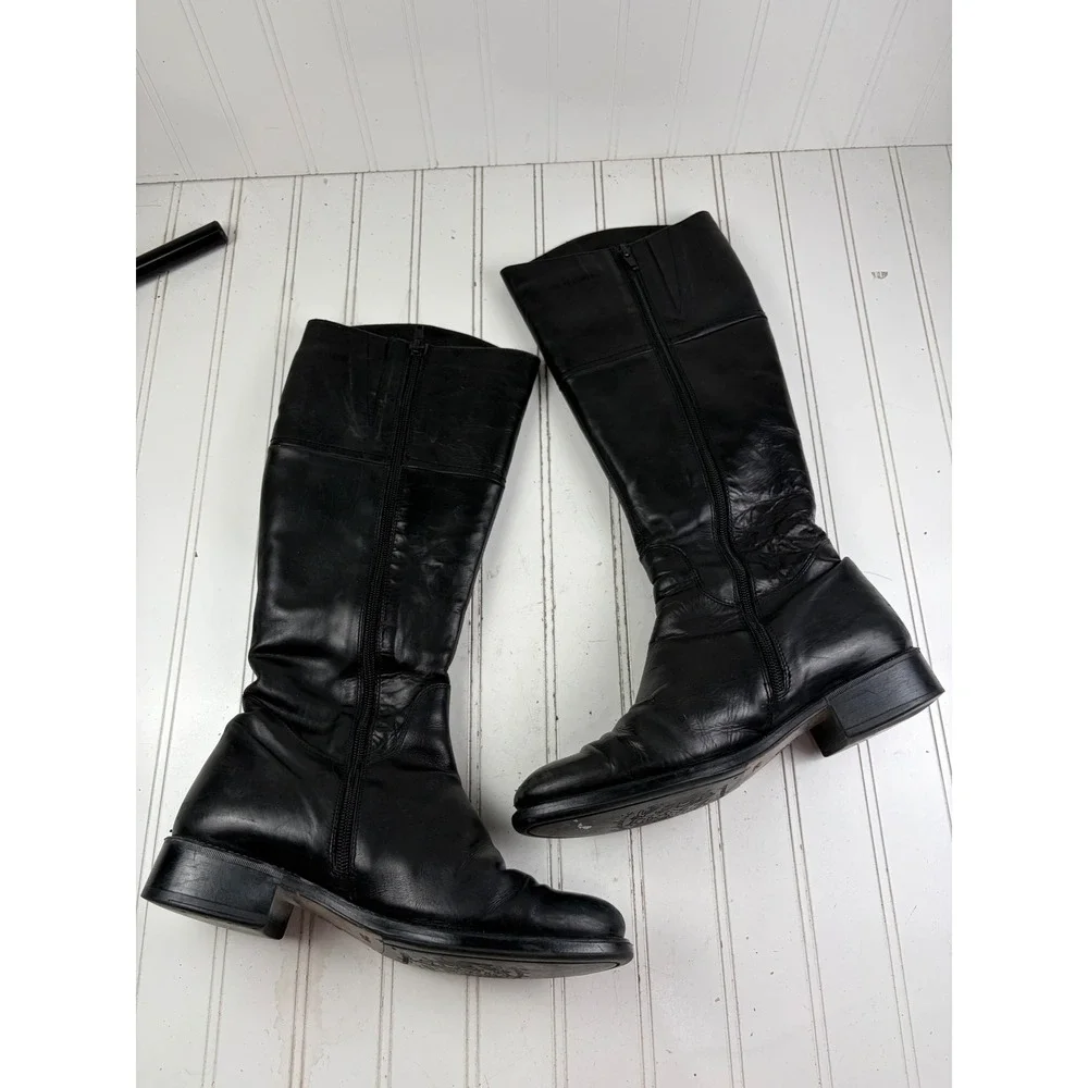 Manas Vintage Black Leather Shearling Lined Tall Riding Boots Women's Size 8.5